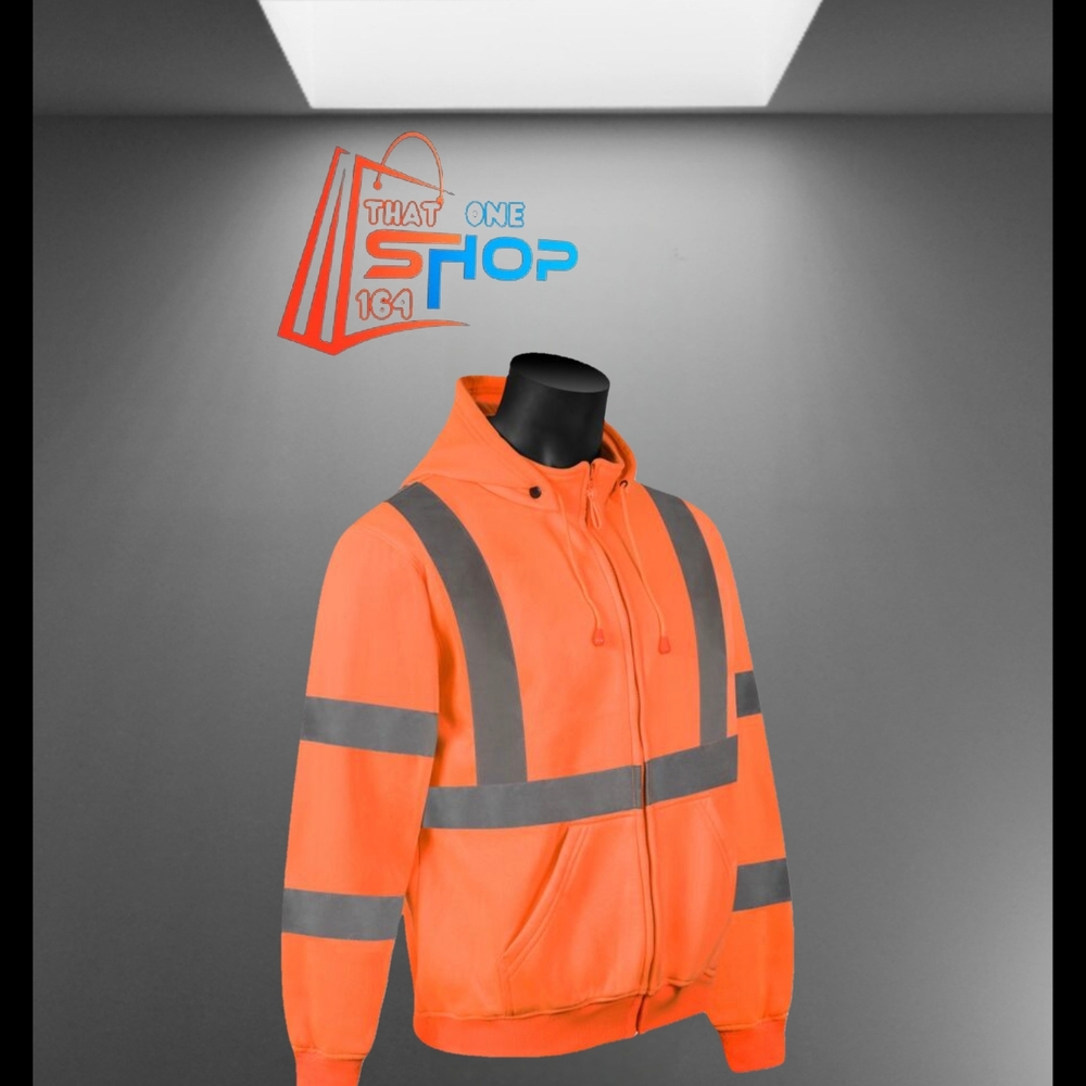 Men's Orange Zip-Up Sweater with Reflective Stripes